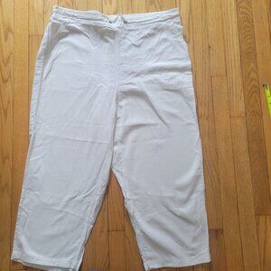 Cynthia Rowley Womens White Linen-Blend Cropped Pants 2X With Elastic Waist & Dr